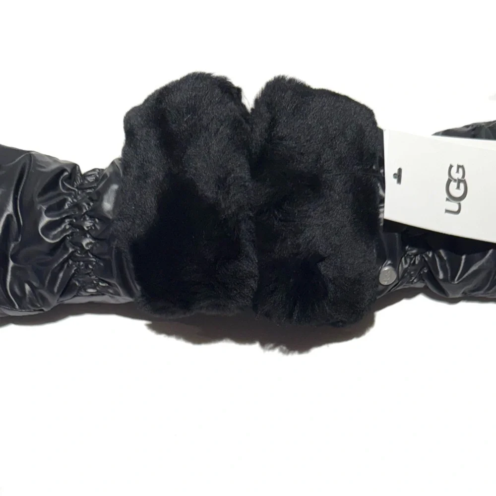 UGG Black Shearling-Trim Touchscreen Leather Gloves NWT